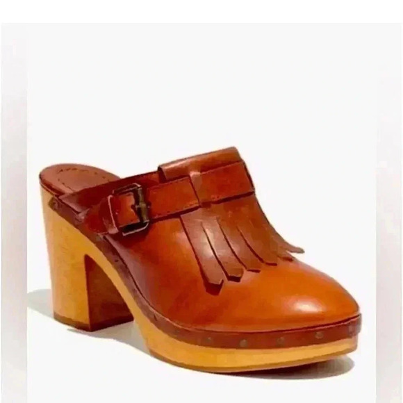 Madewell Westway Kiltie Clogs Wooden Heel Leather Fringe Tassel - Picture 1 of 17